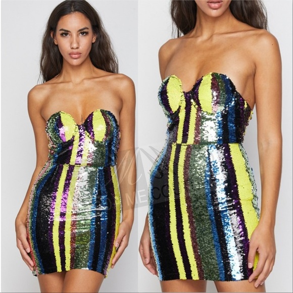 DRESS MINI PARTY NIGHT SEQUINS STRIPES MINI DRESS - Picture 3 of 4